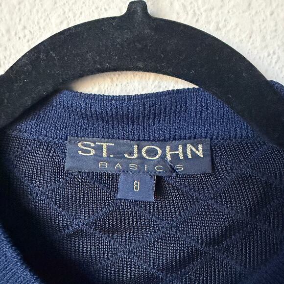 St. John Navy Diamond Knit Cardigan with Gold Crest Buttons Size 8 - Picture 5 of 7